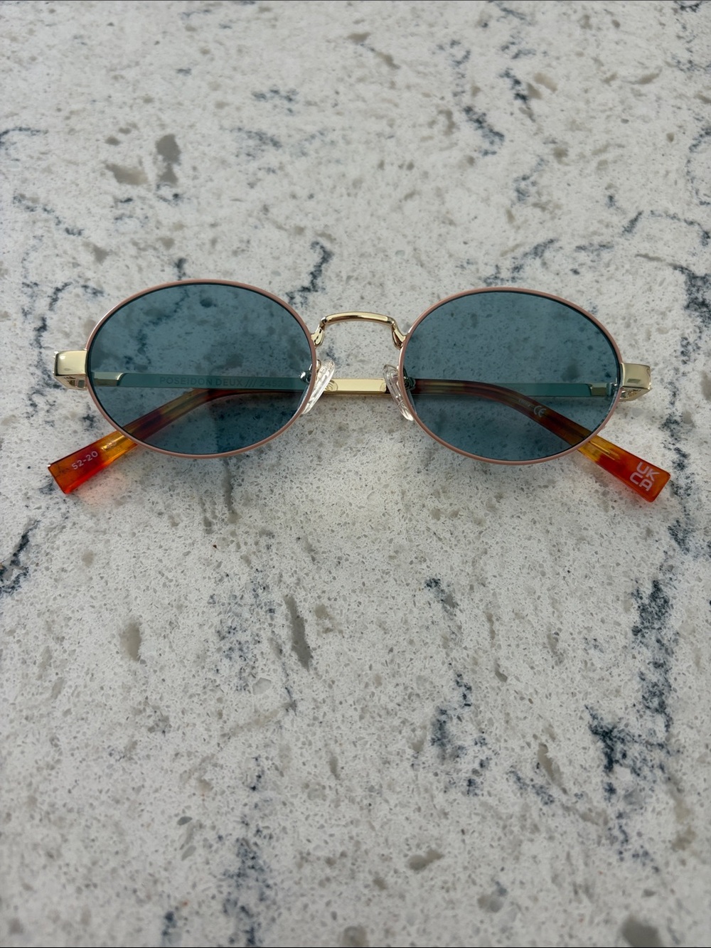 Le Specs Gold Frame Teal Lens Sunglasses with Amber Temple Tips